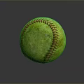 Worn Green Vintage Baseball With Red Stitching On Dark Reflective Surface 3d model