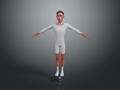 3D Character Model Wearing White Bodysuit Brown Hair Red Gloves Socks Standing Arms Outstretched 3d model