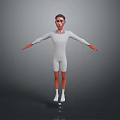 3D Character Model Wearing White Bodysuit Brown Hair Red Gloves Socks Standing Arms Outstretched