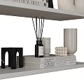 Modern Decorative Ornaments Arrangement on Shelf with Vase Books Sculpture and Pampas Grass
