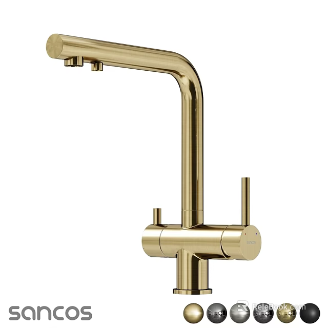 Modern Gold Kitchen Faucet With Brushed Brass Finish And Curved Spout 3d model 