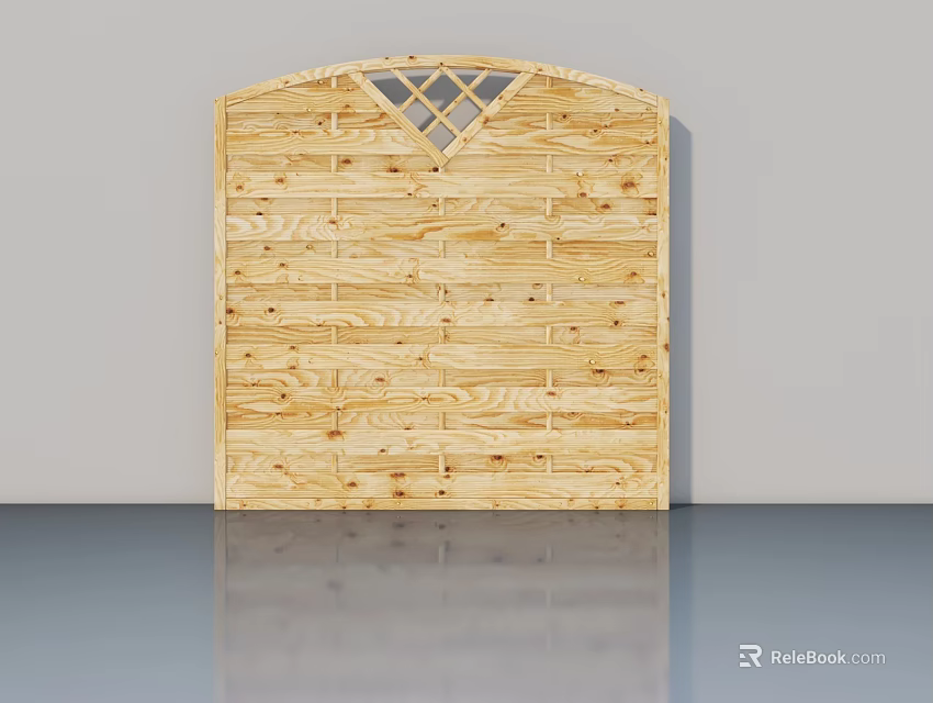 Wooden Casement Door With Top Lattice Design And Natural Wood Finish 3d model 
