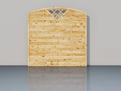 Wooden Casement Door With Top Lattice Design And Natural Wood Finish 3d model