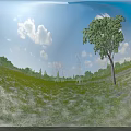Industrial Power Transmission Towers Metal Structures With Power Lines Blue Sky White Clouds Green Landscape