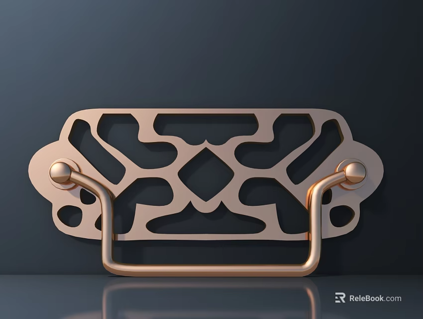 Elegant Copper Colored Metallic Handle with Intricate Hollow Out Patterns on Dark Background 3d model 