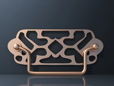 Elegant Copper Colored Metallic Handle with Intricate Hollow Out Patterns on Dark Background 3d model