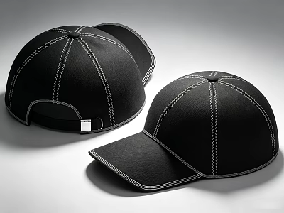Black Stylish Baseball Caps Featuring Stitched Design And Adjustable Back 3d model