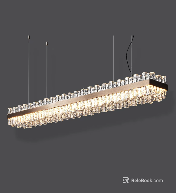 Elegant Modern Rectangular Crystal Pendant Chandelier With Hanging Decorative Lighting Design 3d model