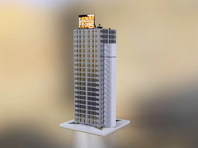 Modern Tall Office Building with Glass Windows Digital Screen on Top and Square Base 3d model