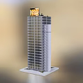 Modern Tall Office Building with Glass Windows Digital Screen on Top and Square Base