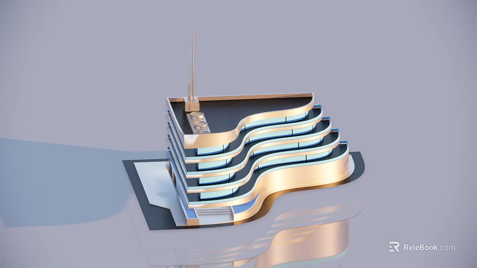 Modern Architectural Building Model With Wave Shaped Multi Level Exterior Design 3d model 