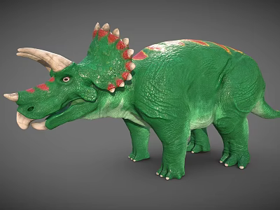 Green Plastic Triceratops Dinosaur Model With Red Spiked Head And Back 3d model