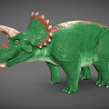 Green Plastic Triceratops Dinosaur Model With Red Spiked Head And Back