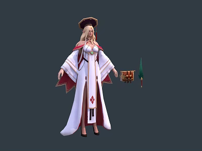 Game Movie Character In White Robe With Red Details Blonde Hair Holding Flag And Sword 3d model