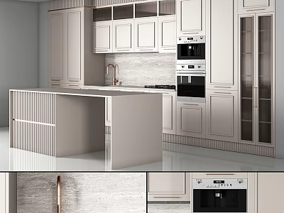 Modern Kitchen Interior With White Cabinets Island Counter And Built in Appliances 3d model