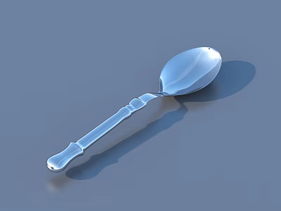 Elegant Silver Dinnerware Set With Carved Handle Spoon On Gray Background 3d model