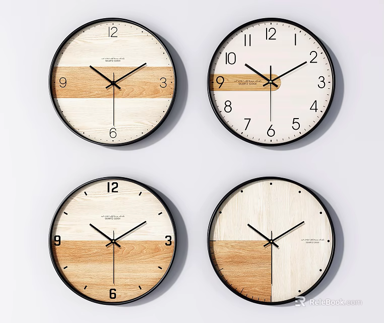 Modern Wooden Wall Clocks with Two Tone Design for Minimalist Home Decor 3d model 