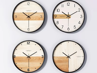 Modern Wooden Wall Clocks with Two Tone Design for Minimalist Home Decor 3d model