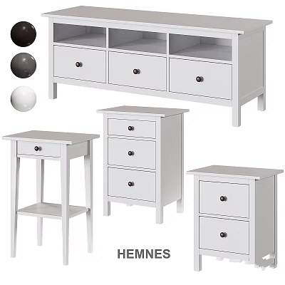 White Wooden Storage Furniture Collection With Drawer Chests And Side Tables 3d model