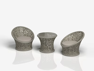 Modern Gray Outdoor Wicker Chairs With Openwork Design And Matching Table 3d model
