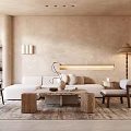 Neutral Living Room Interior With Textured Walls White Sofa And Wooden Coffee Table