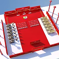 Construction Start Ceremony Site Featuring Red Decorations Excavators And Stage Setup 3d model