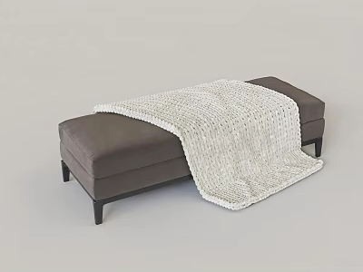 Modern Dark Brown Upholstered Sofa Bench With Soft White Knitted Blanket 3d model
