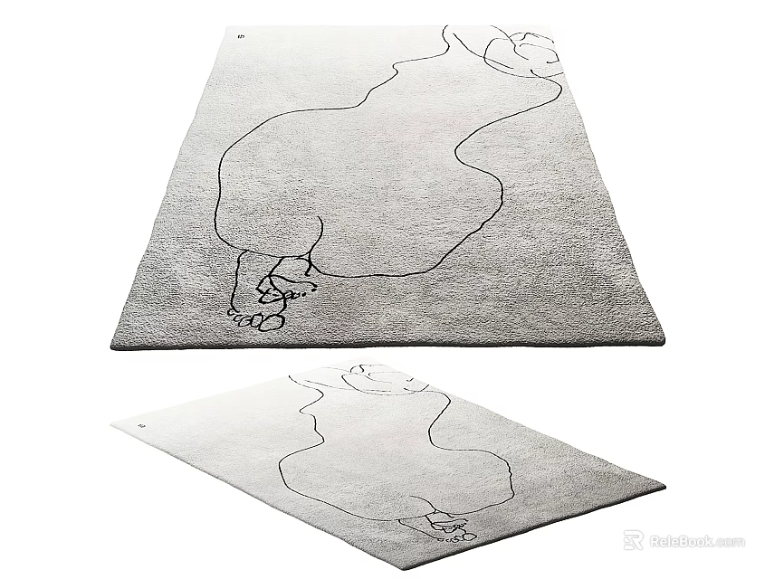 Stylish Square Rug With Line Art Abstract Animal Silhouette And Soft Plush Material 3d model 