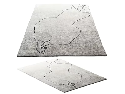 Stylish Square Rug With Line Art Abstract Animal Silhouette And Soft Plush Material 3d model