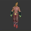 Pink Skinned Muscular Game and Movie Character with Gray Pants Black Wristbands and Golden Belt