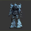 Blue Mechanical Robot Character With Armor And Gun In 3D Rendered Pose