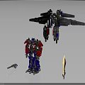 Robot Characters Featuring Red Blue Figure And Aircraft Robot With Sword And Gun