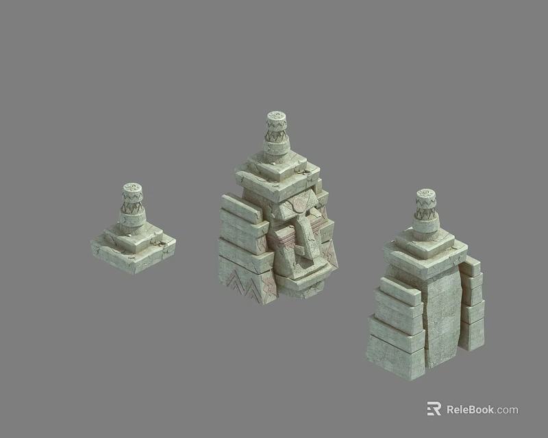 Ancient Style Stone Tower Structures With Stepped Design And Carved Details 3d model
