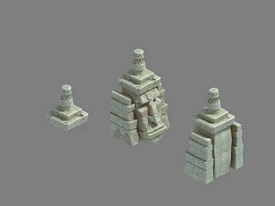 Ancient Style Stone Tower Structures With Stepped Design And Carved Details 3d model