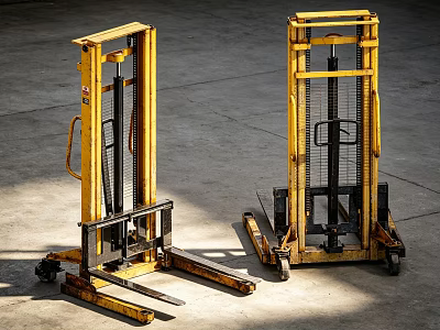 Industrial Yellow Manual Hydraulic Stackers With Steel Frame And Wheels For Warehouse Material Handling 3d model