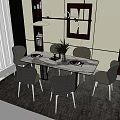 Elegant Modern Dining Table Set With Chairs Chandelier And Decorative Mirror 3d model