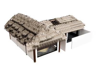 Traditional Rustic Structure With Thatch Roof Open Design And Wooden Pillar Supports 3d model