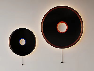 Modern Circular Wall Lights With Black Frames Red Blue Inner Rings And LED Glow 3d model