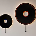 Modern Circular Wall Lights With Black Frames Red Blue Inner Rings And LED Glow 3d model