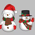 Christmas Snowman Dolls With Santa Hat Top Hat Red Gloves And Green Red Striped Scarves