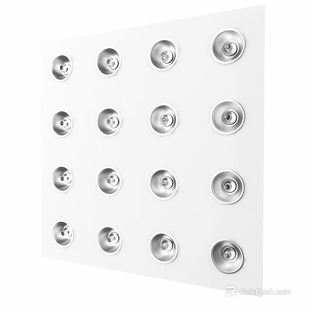 Neatly Arranged Silver Metal Knobs On White Background Panel With Uniform Layout 3d model 