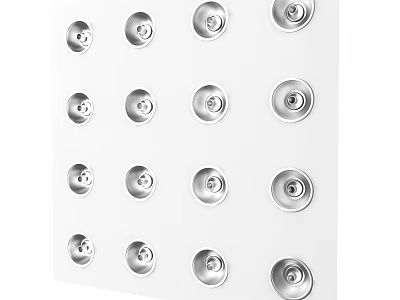 Neatly Arranged Silver Metal Knobs On White Background Panel With Uniform Layout 3d model