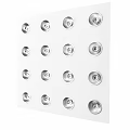 Neatly Arranged Silver Metal Knobs On White Background Panel With Uniform Layout