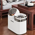 Elegant Wooden Coffee Table Featuring White BARREL Tea Wine Storage With Transparent Lid