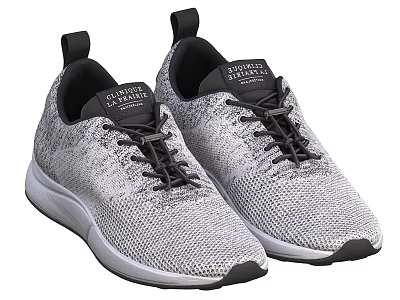 George Adams Casual Sneakers with Knitted Upper Black Laces and White Sole 3d model