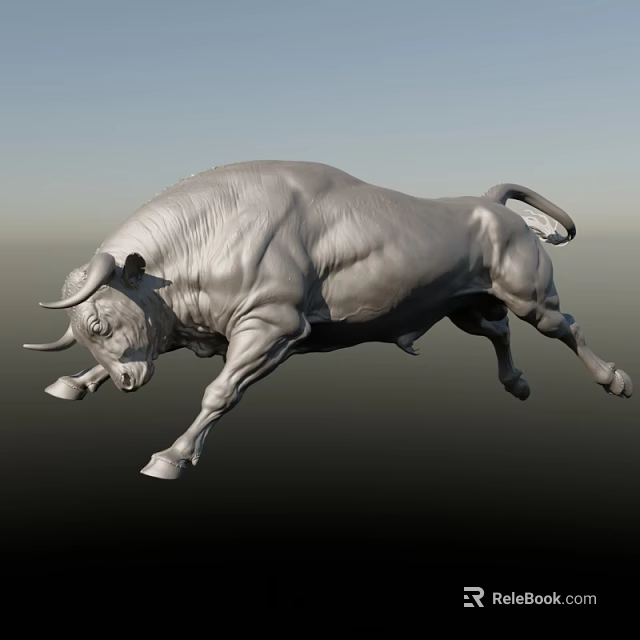 Outdoor Dynamic Bull Landscape Sculpture With Running Pose And Metallic Texture 3d model 