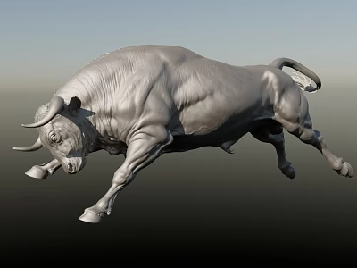 Outdoor Dynamic Bull Landscape Sculpture With Running Pose And Metallic Texture 3d model