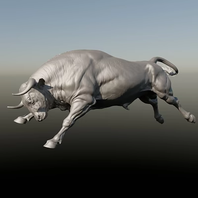 Outdoor Dynamic Bull Landscape Sculpture With Running Pose And Metallic Texture 3d model