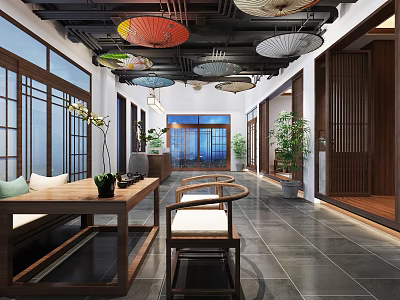 New Chinese Front Desk Restaurant Front Desk Hall 3d model