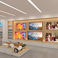 Modern Digital Store Interior With Display Tables Shelves Sofa And Electronic Products